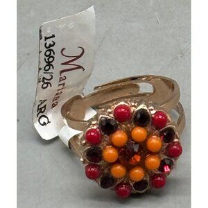 Mariana ring orange red crystals one size round R-7217 1202 READ NEW